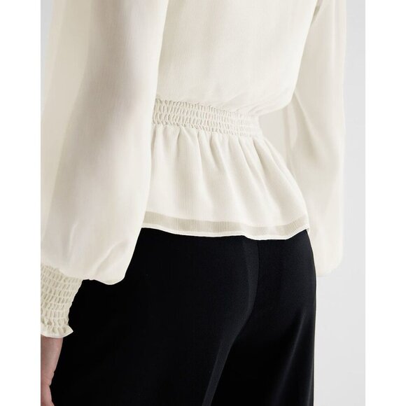 Express Women's V-Neck Smocked Cuff Peplum Top Long Sleeves Swan Size XS NWT $54 - Picture 5 of 16